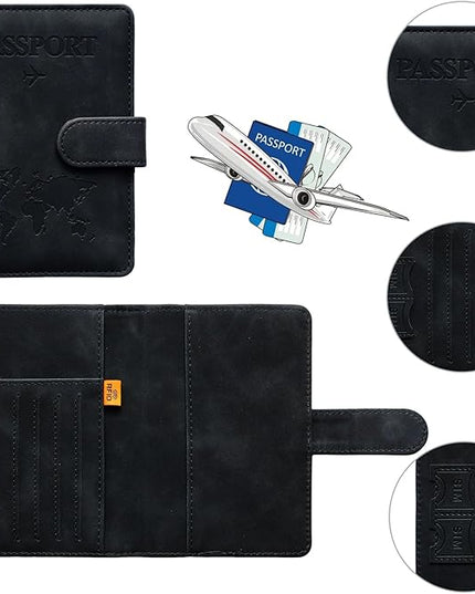 Passport Holder for Travel Women and Men RFID Passport Holder with Card Slots Holder Passport Case Passport cover Passport Wallet Travel Essentials and Accessories (Buckle, Black)