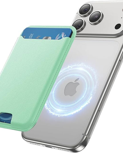 TWZKG for MagSafe Wallet, 3 Card Holder, Slim Magnetic Phone Wallet for iPhone 17/16/15/14/13/12 Pro Max Plus Air Series,RFID Blocking Vegan Leather,Light Green