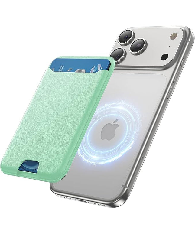 TWZKG for MagSafe Wallet, 3 Card Holder, Slim Magnetic Phone Wallet for iPhone 17/16/15/14/13/12 Pro Max Plus Air Series,RFID Blocking Vegan Leather,Light Green
