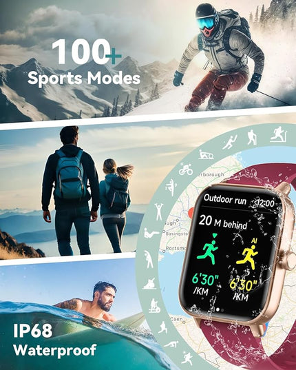 Smart Watches for Women/Men, Smart Watch for Android Phones and iPhone Compatible, Alexa Built-in, 1.8" Fitness Watches for Women, IP68 Waterproof/Bluetooth Call, Heart Rate/Sleep Monitor, Red