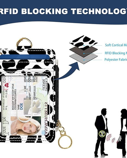 Slim Wallet Credit Card Holder, Black And White Milk Pattern, RFID Wallet Women Cute Small Front Pocket Wallet With Zipper, PU Leather Thin travel RFID Blocking Card Case ID Window ,Ladies Gifts