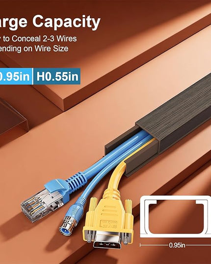 Yecaye Cord Hider, 113in Medium Cord Covers for Wires on Wall, Cord Organizer for 2-3 Wires, Easy Install Cable Management Kit, TV Cable Hider for Home Office, W0.95in H0.55in, Darkwood
