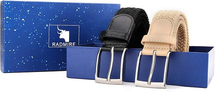 Radmire 2 Pack Elastic Braided Woven Canvas Belts for Men and Women