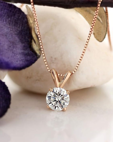 1/2 to 3 1/2 Carat Round Moissanite Solitaire Pendant Necklace in 14k Gold (H-I, cttw) 4-Prong 16 to 18 Inch Adjustable Chain Spring Ring by Diamond Wish