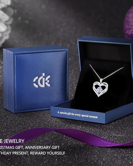 CDE Forever Love Heart Necklaces for Women, Wedding Anniversary, Birthday Mothers Day Christmas Day Gifts for Mom, Mother, Wife, friend, S925 Silver Jewelry with Birthstone Pendant