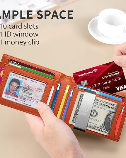 RUNBOX Mens Slim Wallet with Money Clip RFID Blocking Bifold Credit Card Holder for Men with Gift Box