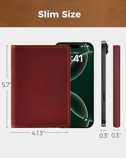 Passport Holder for Travel, Genuine Leather Passport Holder with Airtag, Rfid Passport Wallet Cover Case for Women Men, Travel Essentials Gift,Red