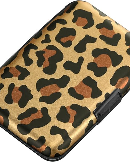 ELFISH Mini RFID Aluminum Wallet Credit Cards Holder Business Card Case Metal ID Case for Men Women（Leopard