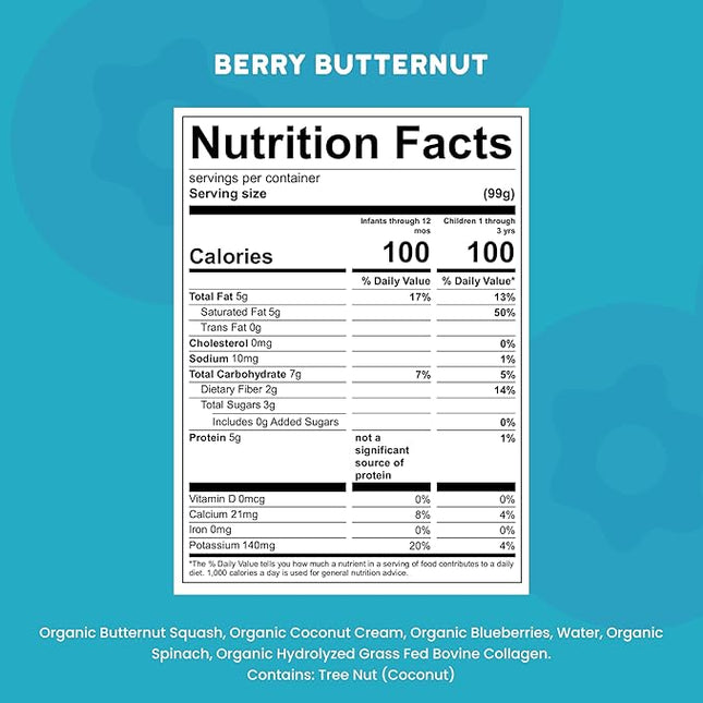 Serenity Kids 6+ Months Smoothie Baby Food Pouch - Berry Butternut, 3.5 Fl Oz, 6 Pack - Grass Fed Collagen Protein - Dairy Free Smoothie Pouch & No Added Sweeteners