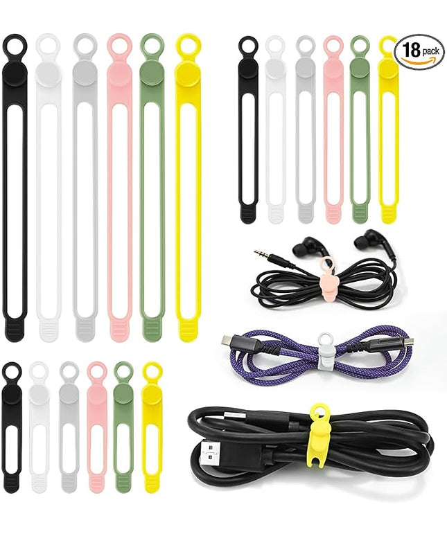Silicone Cable Ties Reusable, Elastic Wire Organizer Ties, for Charging Cables, Electrical Cords, Computer Wires, USB Data Cable Management, Cord Organizer (6 Colors, 3 Sizes)