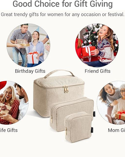 MAGEFY Small Makeup Bag for Purse Mini Cosmetics Bag Corduroy Cute Cosmetic Pouch for Women with Slip-in Pockets