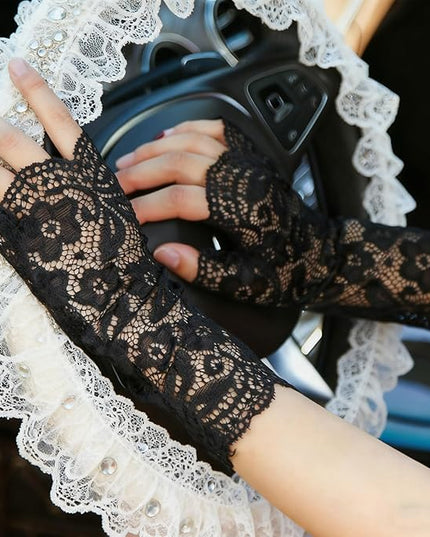 Women Fingerless Lace Gloves, Short Bridal Wrist Floral Lace Mittens Women Gloves for Wedding Opera Tea Party Cocktail Prom Cosplay Costume Accessories
