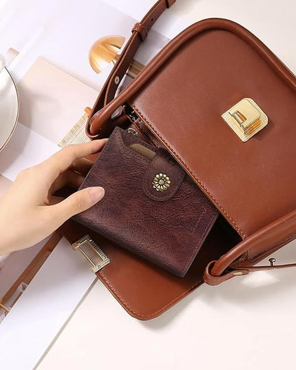 Blucoay Wallet Women,Rfid Blocking Leather Bifold Womens Wallet Compact Card Holder Small Wallet for Women with Removable ID Window Darkhkaki