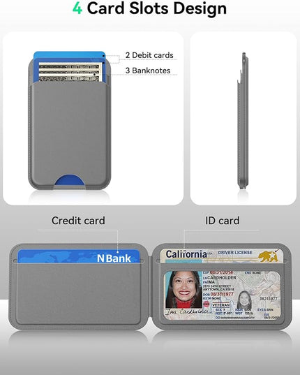 Fanseesy for MagSafe Wallet with Stand, 5 Card Holder, Slim Leather Magnetic Wallet for iPhone 17/16/15/14/13/12 Pro Max Plus Air Series, 3 Card Slots & 1 Cash Slot,Grey