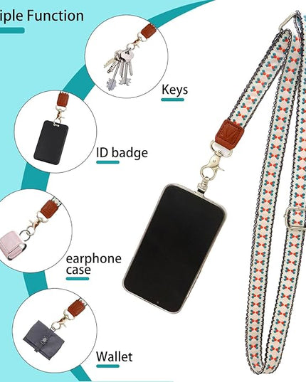 LEMEDE Wrist Keychain and Adjustable Phone Lanyard, Silver Hook Phone Crossbody Strap with 360° Rotating Phone Pads