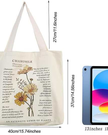 BROADREAM Aesthetic Canvas Tote Bag for Women, Vintage Reusable Book Tote Bag with Inner Zipper Pocket