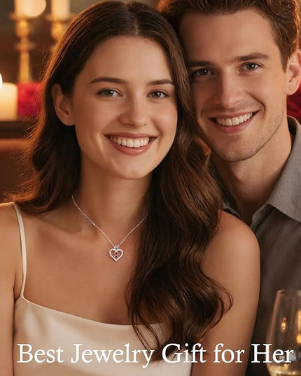 LOUISA SECRET Infinity Double Birthstone Necklace, 925 Sterling Silver Tiny Pendant Heart Necklace for Women Wife Her, Best Jewelry Gift Heart Jewelry Meaningful Gift for Valentine's Day, Christmas, Birthday Anniversary
