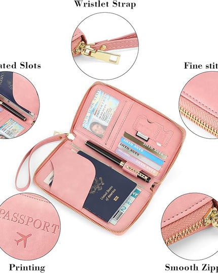 Leather RFID Blocking Passport Holder Travel Wallet, Passport Cover/Travel Wallet for Women/Men with