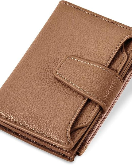 Airkit Small Wallet Women RFID Blocking Soft Leather Bifold Compact Card Holder Wallet for Women with Zipper Coin Pocket 4 ID Window
