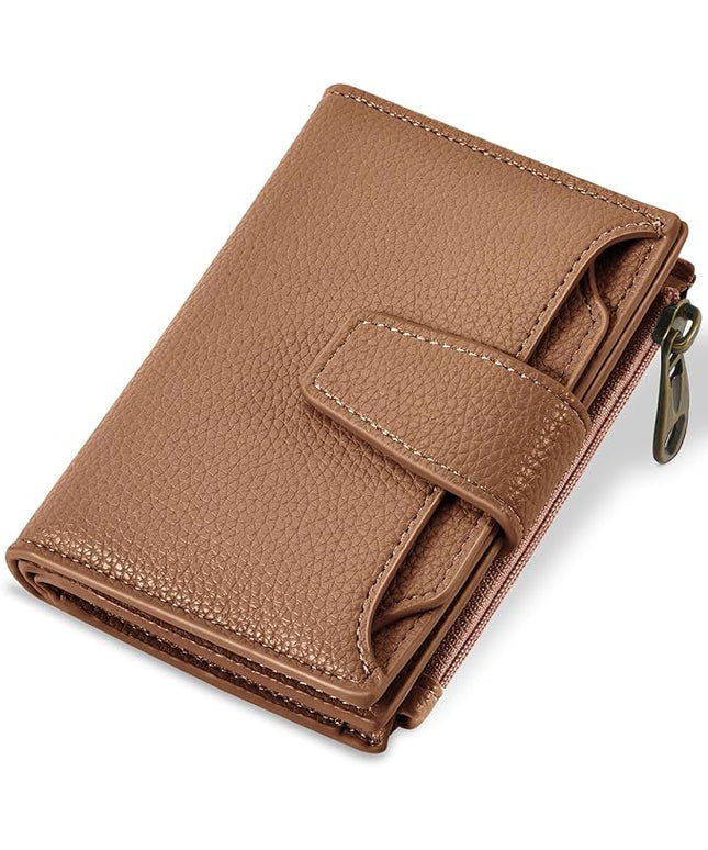 Airkit Small Wallet Women RFID Blocking Soft Leather Bifold Compact Card Holder Wallet for Women with Zipper Coin Pocket 4 ID Window