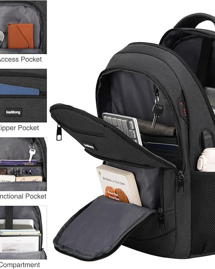 Laptop Backpack Men,School Backpacks for Student Teen Boys Bookbag College Computer Bag with USB Charging Port Fits 15.6 Inch Laptop and Notebook for Work Business Middle High School,Black