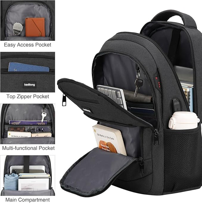 Laptop Backpack Men,School Backpacks for Student Teen Boys Bookbag College Computer Bag with USB Charging Port Fits 15.6 Inch Laptop and Notebook for Work Business Middle High School,Black