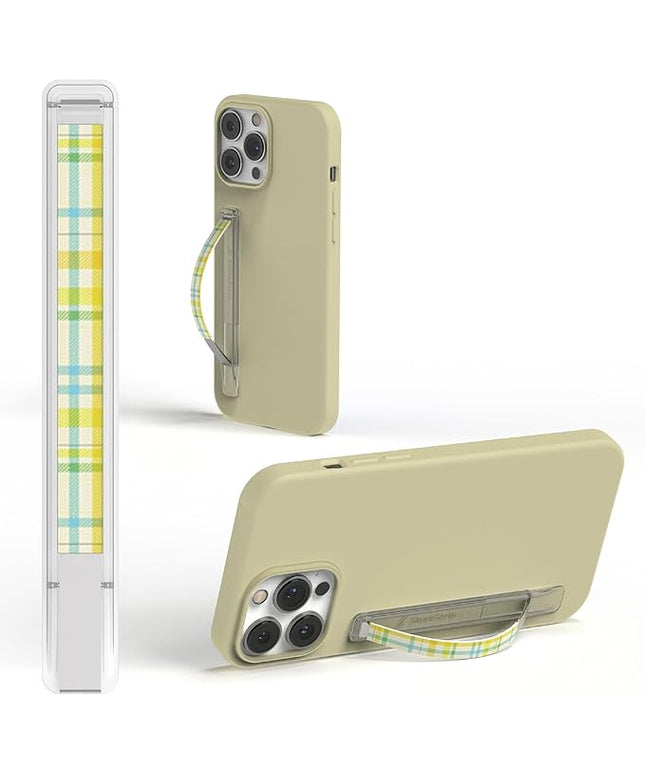 SleekStrip SleekGrip-Essential Ultra Thin Phone Grip Stand,Slim Metal Finger Loop Ring Hand Holder Strap Cell Phone Grips for iPhone 16 Pro Max,17 Air,Android,Case Back - Frosted x Lime Plaid