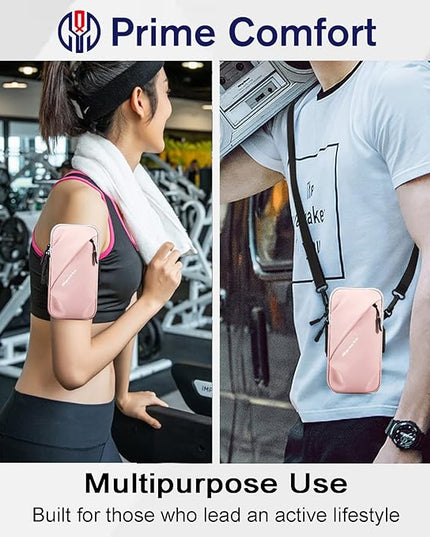 Phone Holder, Small Crossbody Shoulder Holsters Bag with Arm Band, Fits iPhone and Android, Use for Running, Walking, Hiking & Biking (6.7 Inches, Pink)