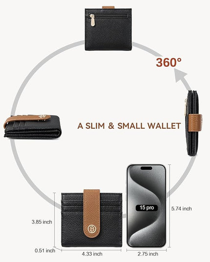 BOSTANTEN Slim Wallet for Women Small RFID Blocking Credit Card Holder Leather Bifold Wallets with Zipper Coin Pocket Black Brown