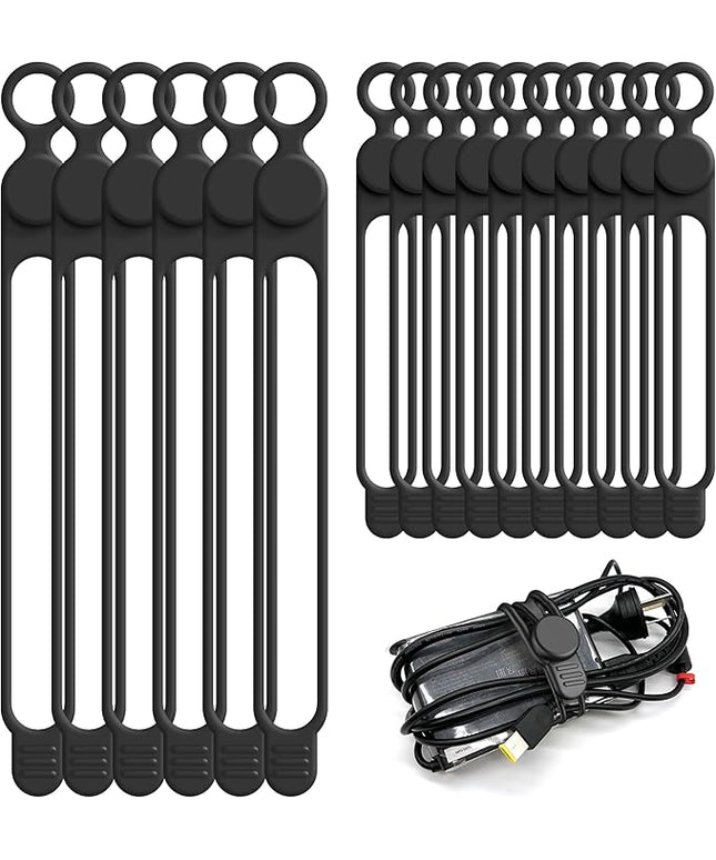 Nearockle Silicone Cable Ties Cord Organizer for Cable Management, 16PCS 4.2" and 7.1" Reusable Cable Organizer Electronic Accessories for Home, Office, Kitchen, School, Travel (Black)