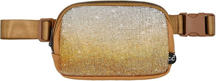 C.C Ombre Rhinestone Fanny Pack – Glitter Crossbody Waist Bag with Adjustable Strap, Multi Color (Ombre Rhinestone - Gold)