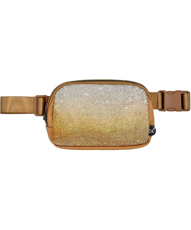 C.C Ombre Rhinestone Fanny Pack – Glitter Crossbody Waist Bag with Adjustable Strap, Multi Color (Ombre Rhinestone - Gold)