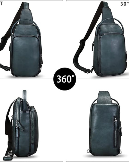 Genuine Leather Sling Bag Retro Crossbody Backpack Handmade Chest Shoulder Hiking Daypack Fanny Purse