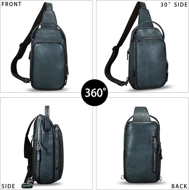 Genuine Leather Sling Bag Retro Crossbody Backpack Handmade Chest Shoulder Hiking Daypack Fanny Purse