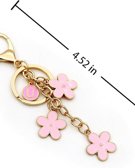 Cute Initial Letter Keyring for Women Girls Nice Flower Keychains for Handbag Backpack