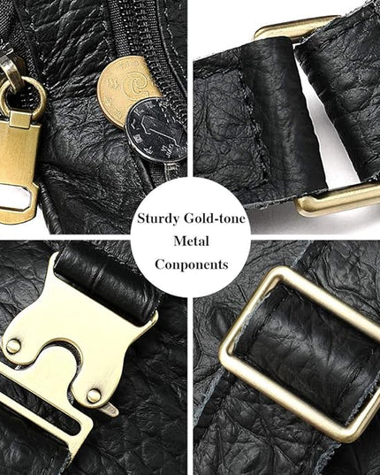 Genuine Leather Fanny Pack large capacity Crossbody Waist Bag with Zipper phone Pockets crocodile black