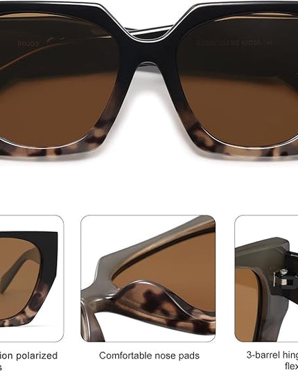 SOJOS Large Oversized Polarized Sunglasses for Women, Big Designer Womens Trendy Square Shades SJ2205