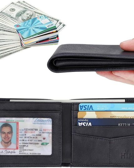 Wallet for Men-Genuine Leather RFID Blocking Bifold Stylish Wallet With 2 ID Window