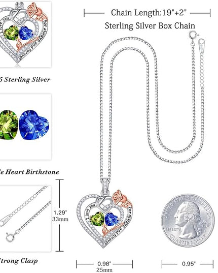 Iefil Christmas Gifts for Wife Women - 925 Sterling Silver Double Birthstone Necklace, Anniversary Birthday Gifts for Women, Jewelry Gift for Wife Girlfriend Mom Her