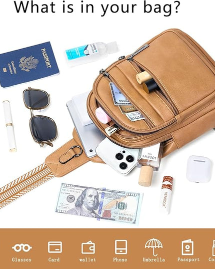 Sling Bag for Women Cross Body Purse Fanny Pack Sling Backpack Vegan Leather Shoulder Crossbody Bag Travel Tan