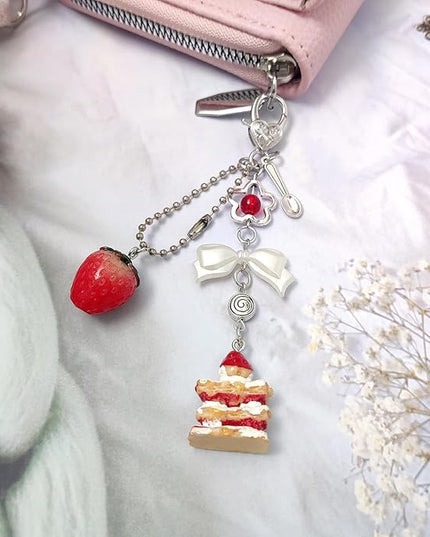 Keychain for Women Gold Bow Angel Wings KeyChains Novel Star Heart Strawberry Racket Pendants Bag Charm Key Chains