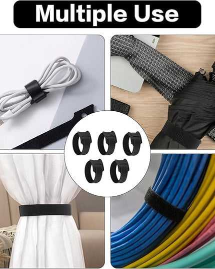 50 Pcs Reusable Cable Ties for Cords, 6" Hook and Loop Adjustable Cord Straps, Reusable Zip Ties, Wire Organizers for Cords Electrical Cord Management Office Home Computer PC Cable Management(Black)
