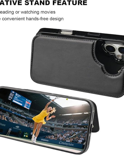 ONETOP Compatible with iPhone 17 Wallet Case with Card Holder, PU Leather Kickstand Card Slots Case, Double Magnetic Clasp and Durable Shockproof Cover 6.3 Inch (Black)
