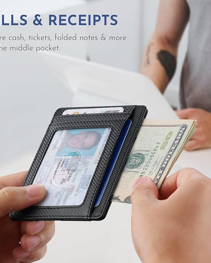 Buffway Slim Minimalist Front Pocket RFID Blocking Leather Wallets for Men and Women - Peak Black