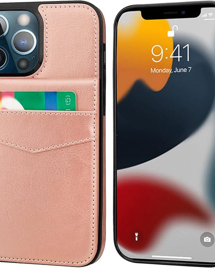 KIHUWEY Compatible with iPhone 13 Pro Max Case Wallet with Credit Card Holder, Premium Leather Magnetic Clasp Kickstand Heavy Duty Protective Cover for iPhone 13 Pro Max 6.7 Inch(Rose Gold)