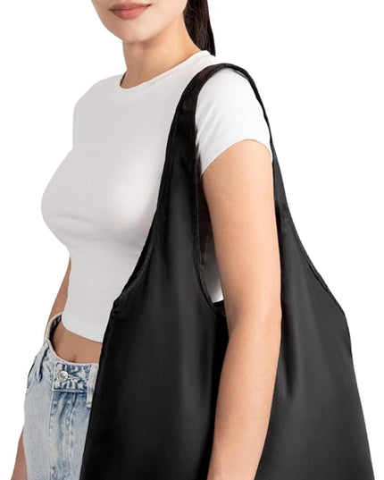 Nanobag Ultralight Heavy Duty Foldable Tote for Women & Men, Reusable Grocery & Travel Bag, Packable Collapsible Compact Market Essential (XL Black)