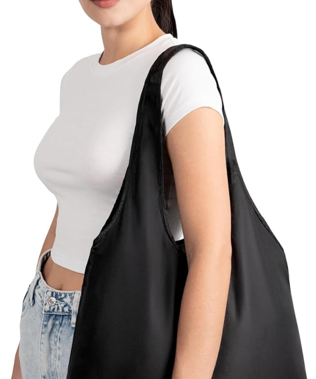 Nanobag Ultralight Heavy Duty Foldable Tote for Women & Men, Reusable Grocery & Travel Bag, Packable Collapsible Compact Market Essential (XL Black)