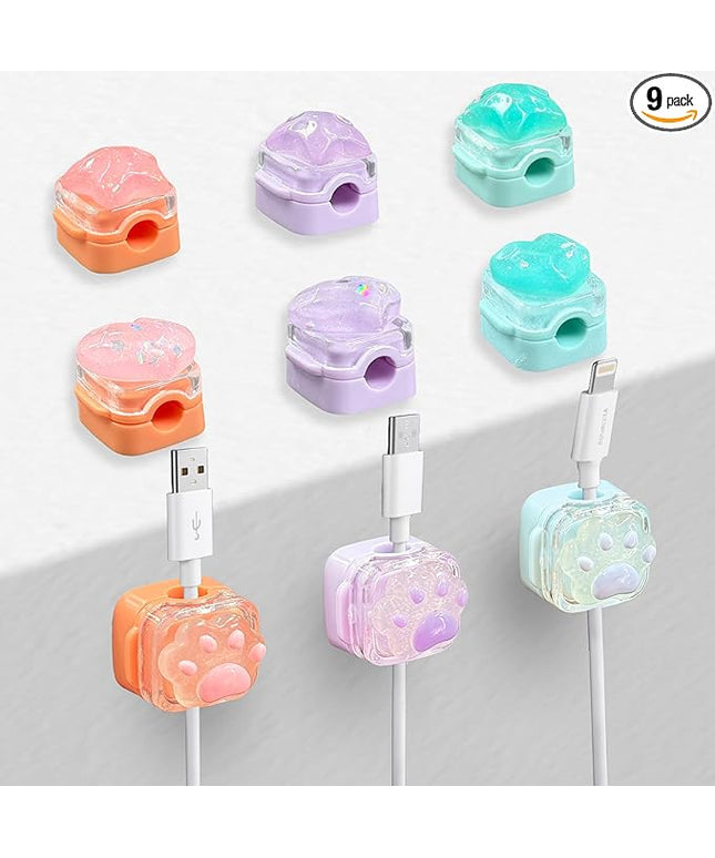 9Pack Magnetic Cable Clips for Nightstand, Adhesive Night-Glowing Cord Holder Organizer for Office Home Desk Wall Car (Star Heart Cat)