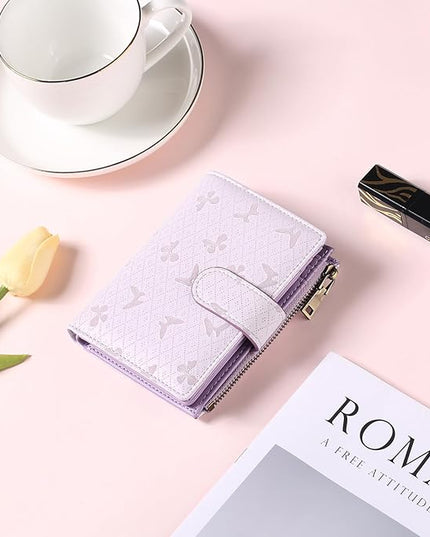 GAEKEAO Small Wallets for Women Leather RFID Blocking Bifold Zipper Pocket Wallet Card Case Purse with ID Window