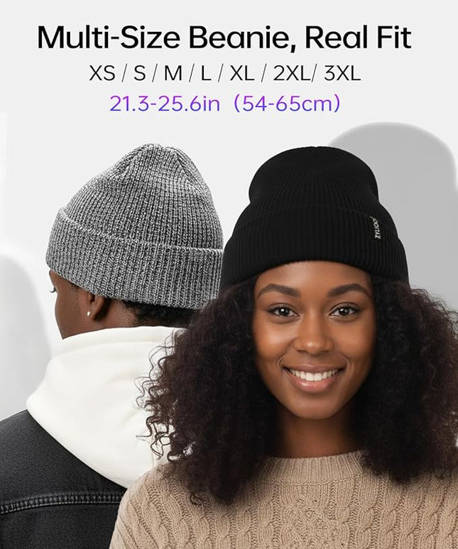 Zylioo Oversize Beanie Hats, XXL Big Size Ribbed Knit Cuffed Winter Hat for Cold Weather, Warm Skull Watch Cap